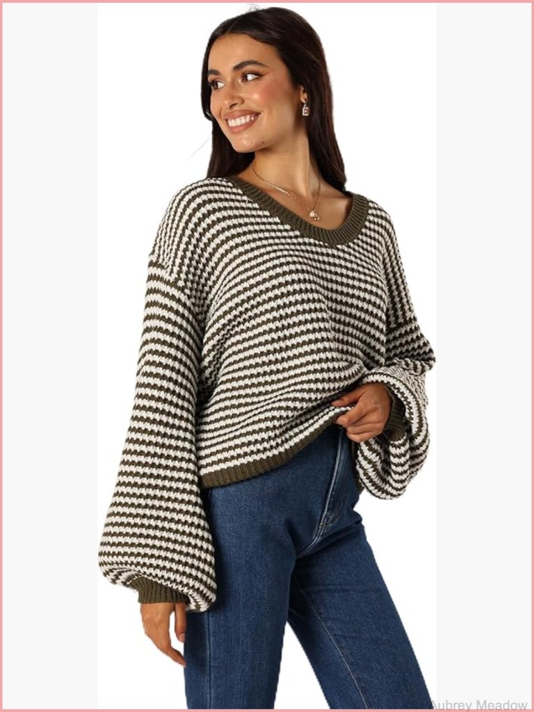 Womens Crewneck Waffle Knit Sweater Long Sleeve Relaxed Fit